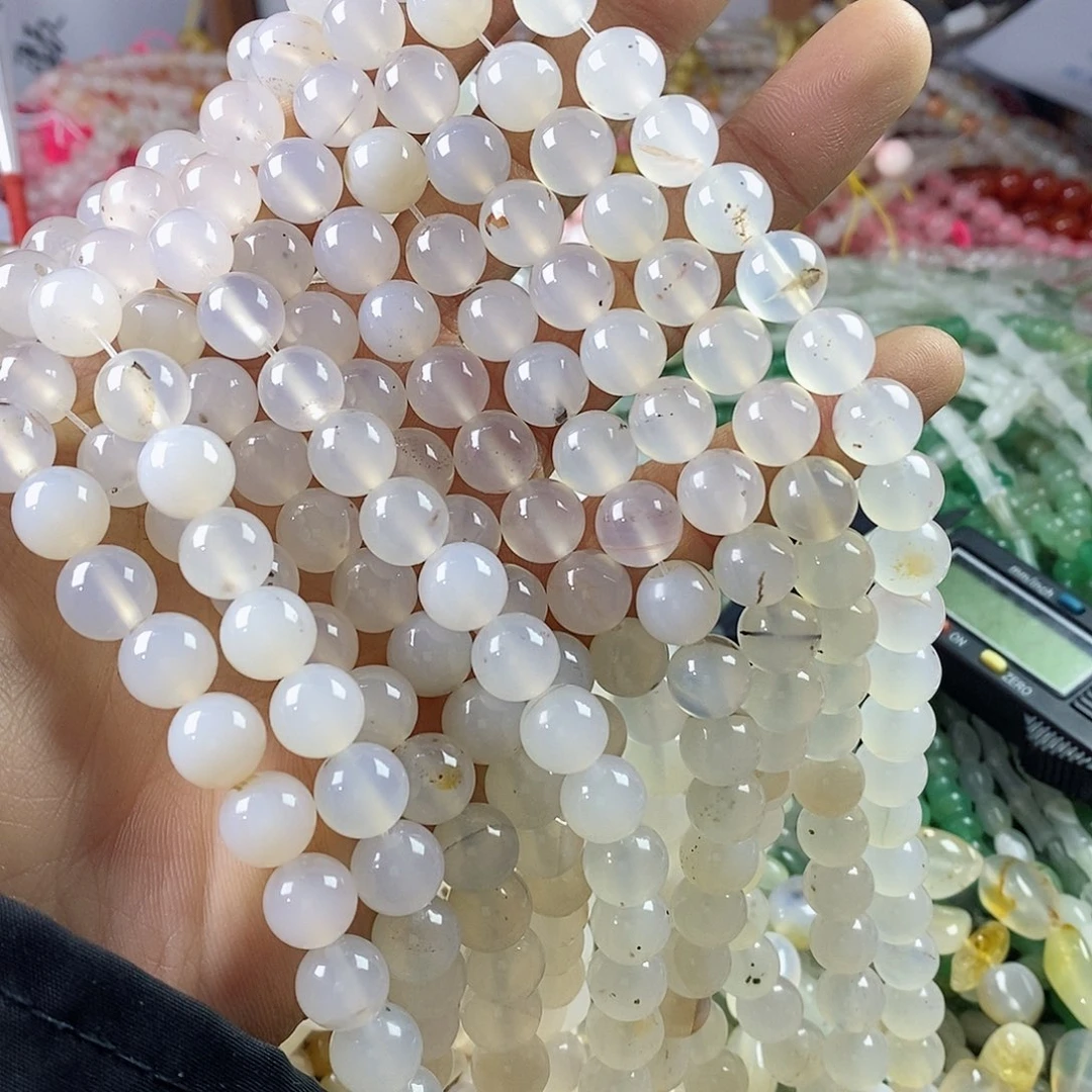 玛瑙/玉髓珠宝半成品合金一条天然10mm白玛瑙漂花