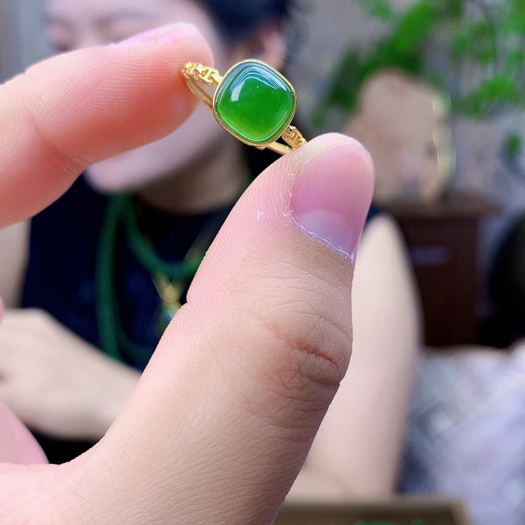 和田玉（碧玉）银S925镶嵌吊坠(不含链)戒指