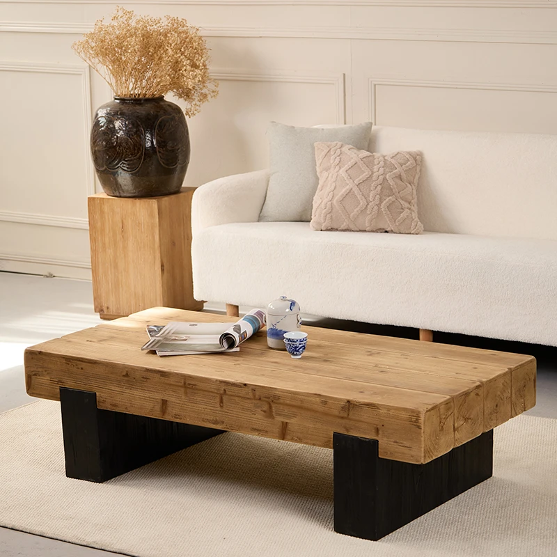 实木小茶桌民宿客厅沙发前咖啡矮桌子北欧侘寂原木风方形茶几