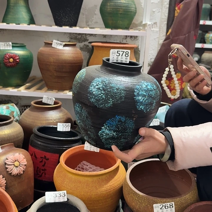 瑕疵彩绘坛子578高度20口径8