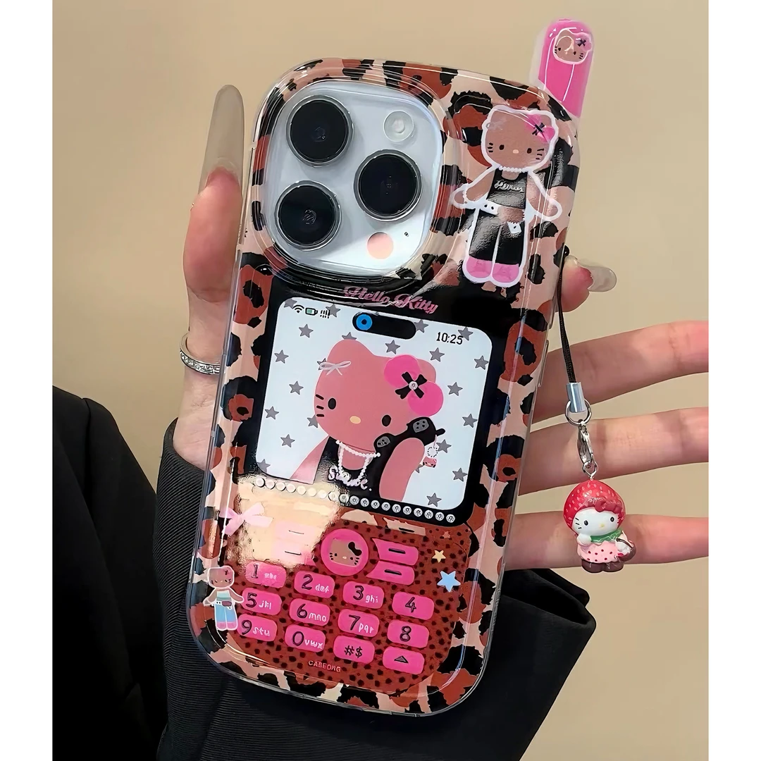 雅天立可爱豹纹KT适用苹果16/13/15promax大哥大手机壳iPhone14套