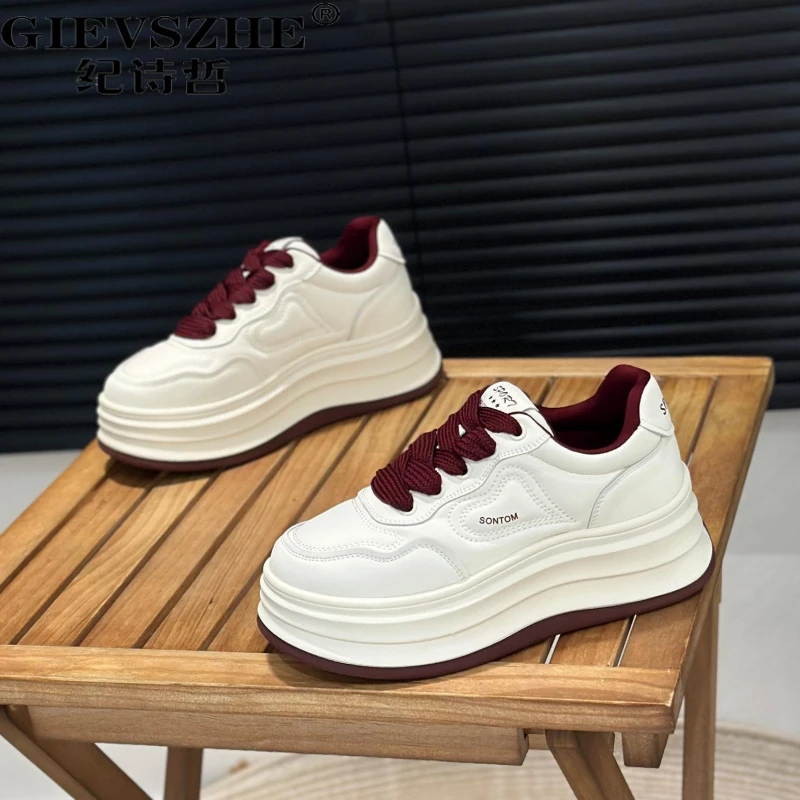 纪诗哲韩系增高真皮小白鞋厚底轻便夏季新秋季女士轻便厚底小白鞋
