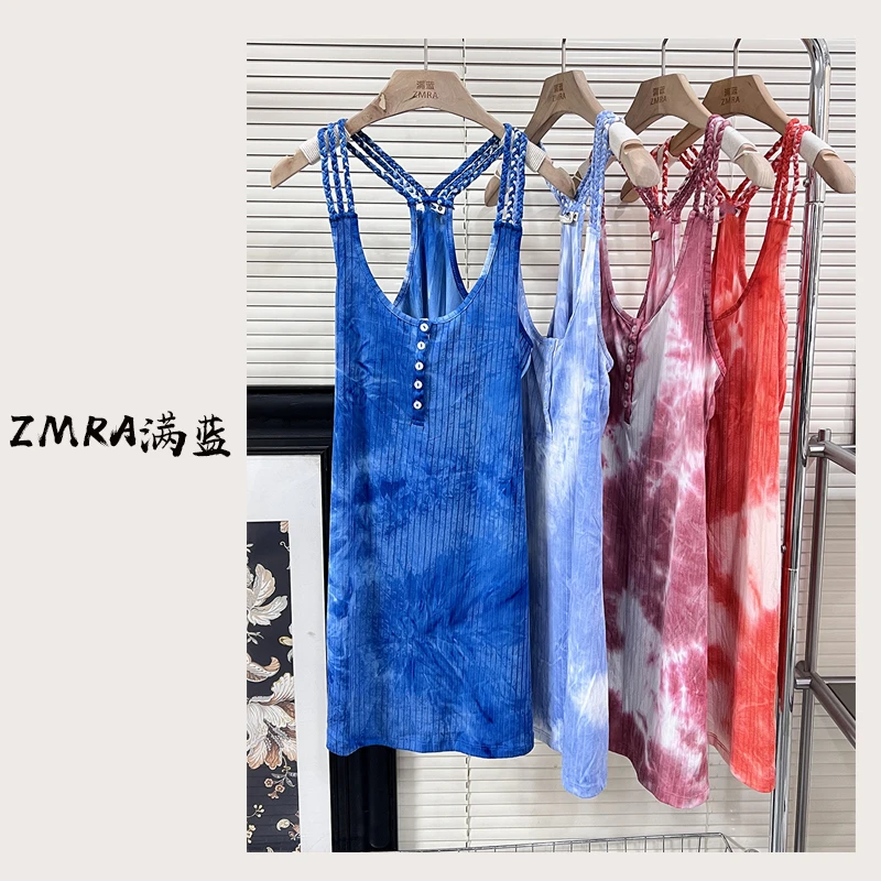 ML8026 夏季新款修身中长款扎染女士背心显瘦百搭上衣