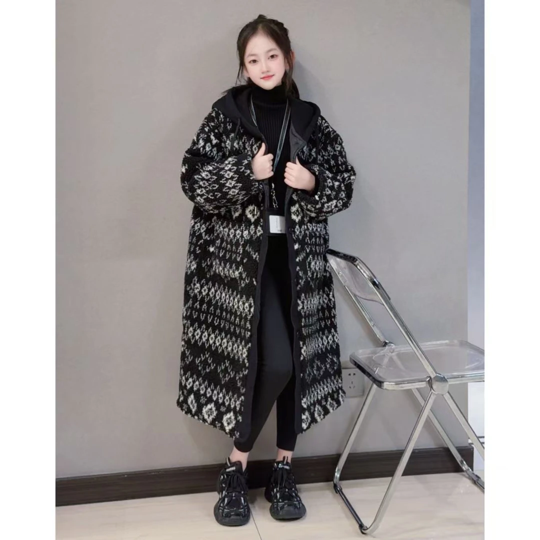 (亲子爆款)女童费尔风外套加厚秋冬装中大童连帽保暖洋气大衣套装