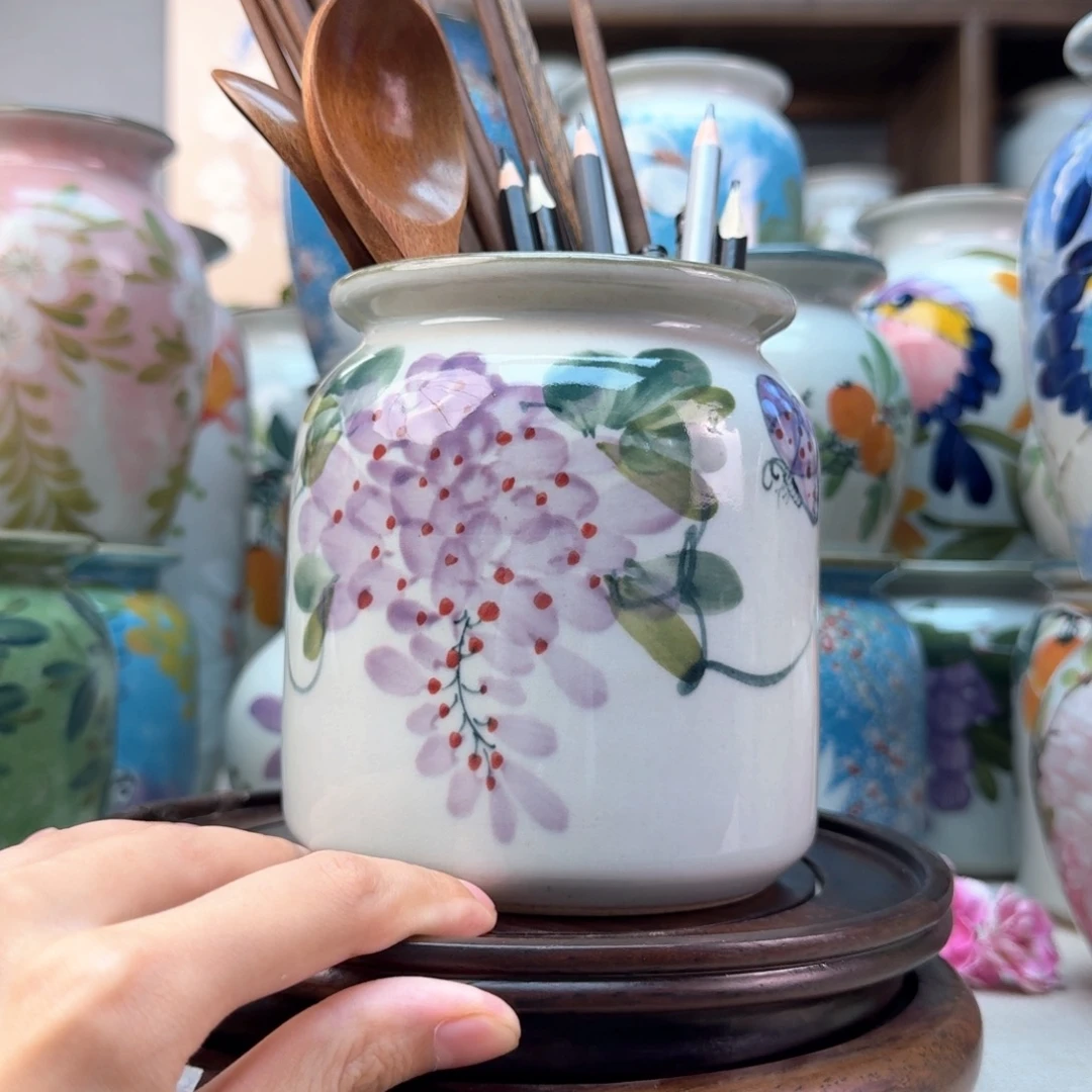 景德镇纯手绘陶瓷花瓶无孔