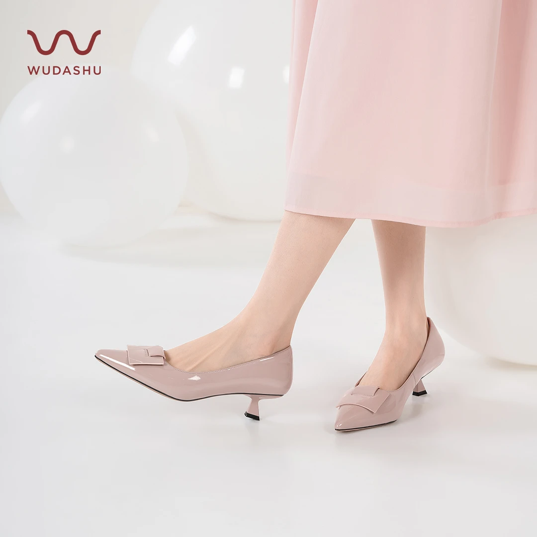 吴大叔护趾棉春季气质尖头方扣单鞋浅口女气质细跟小单鞋D087C