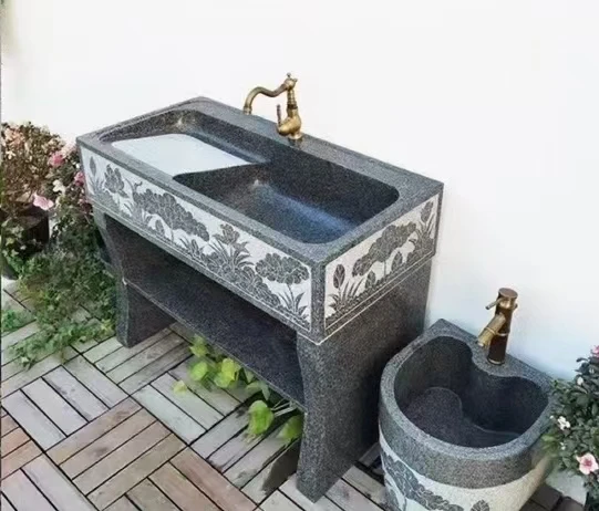 户外大理石花岗岩洗衣池带搓衣板一体家用庭院洗手台
