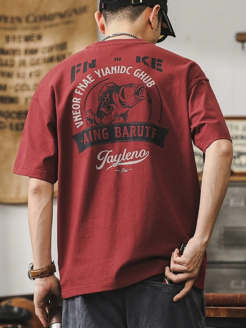 280g重磅纯棉短袖T恤男士美式酒红色休闲圆领大码百搭夏季半袖