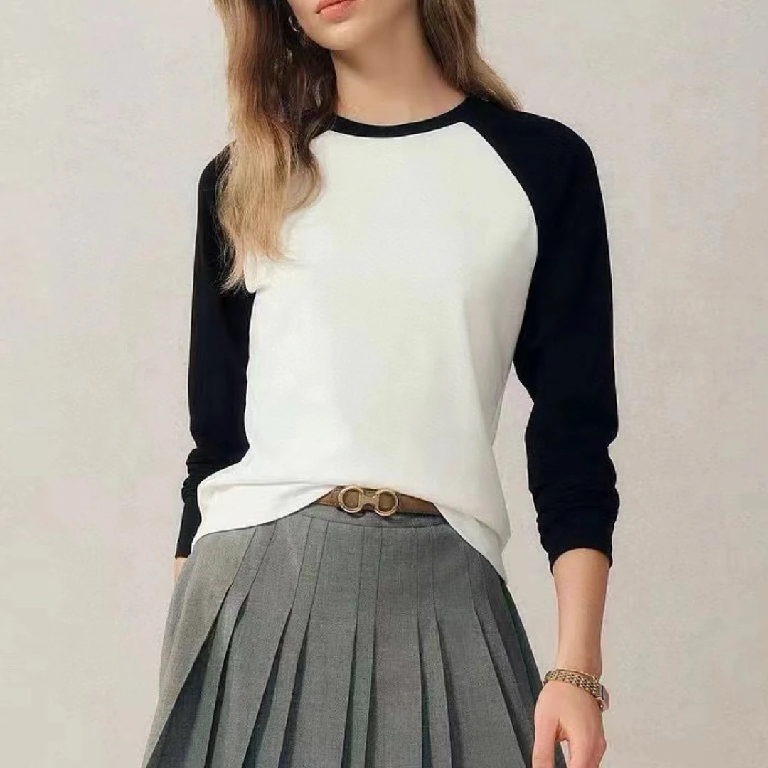 美娅MY 撞色刺绣圆领长袖