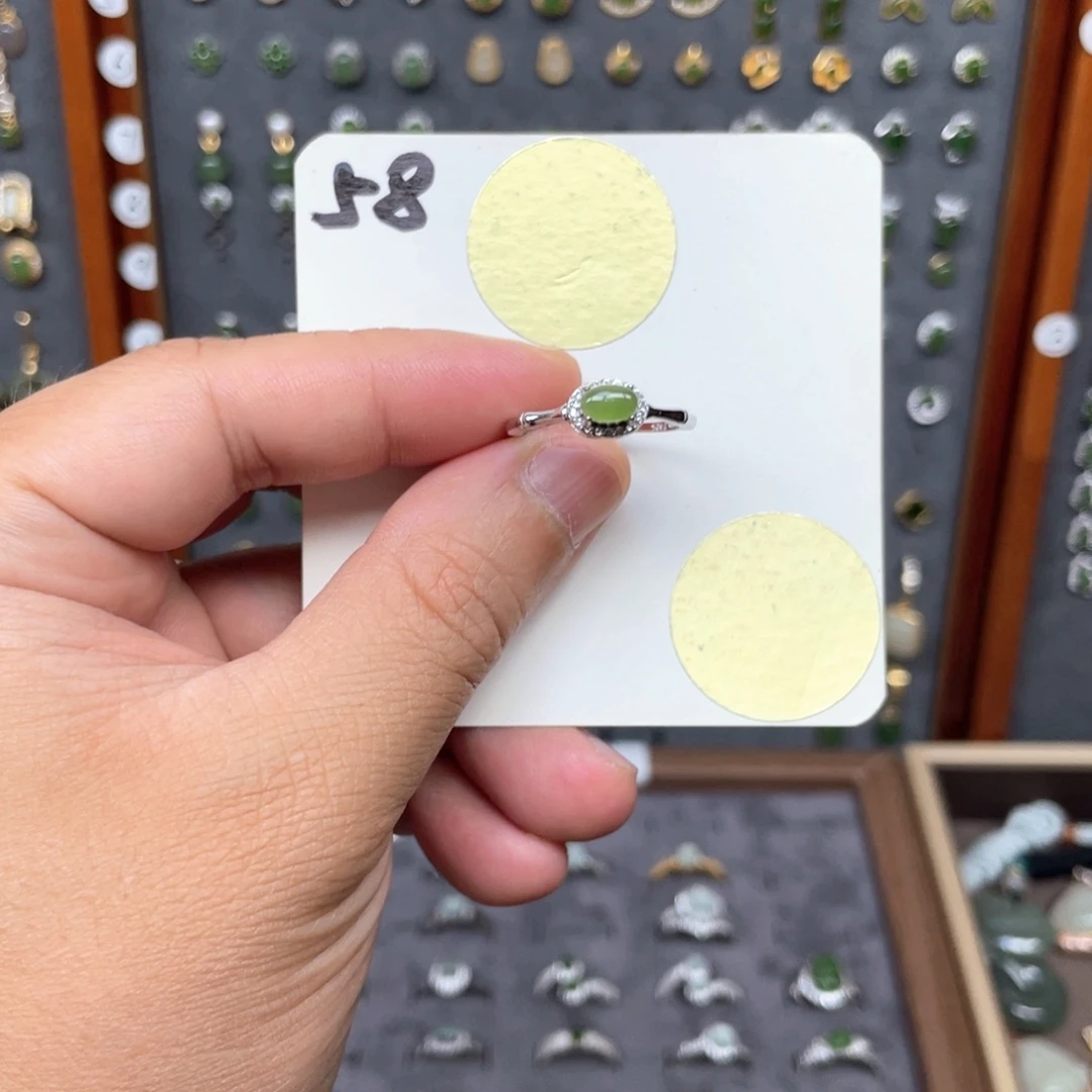 和田玉（碧玉）戒指银S925镶嵌和田玉58