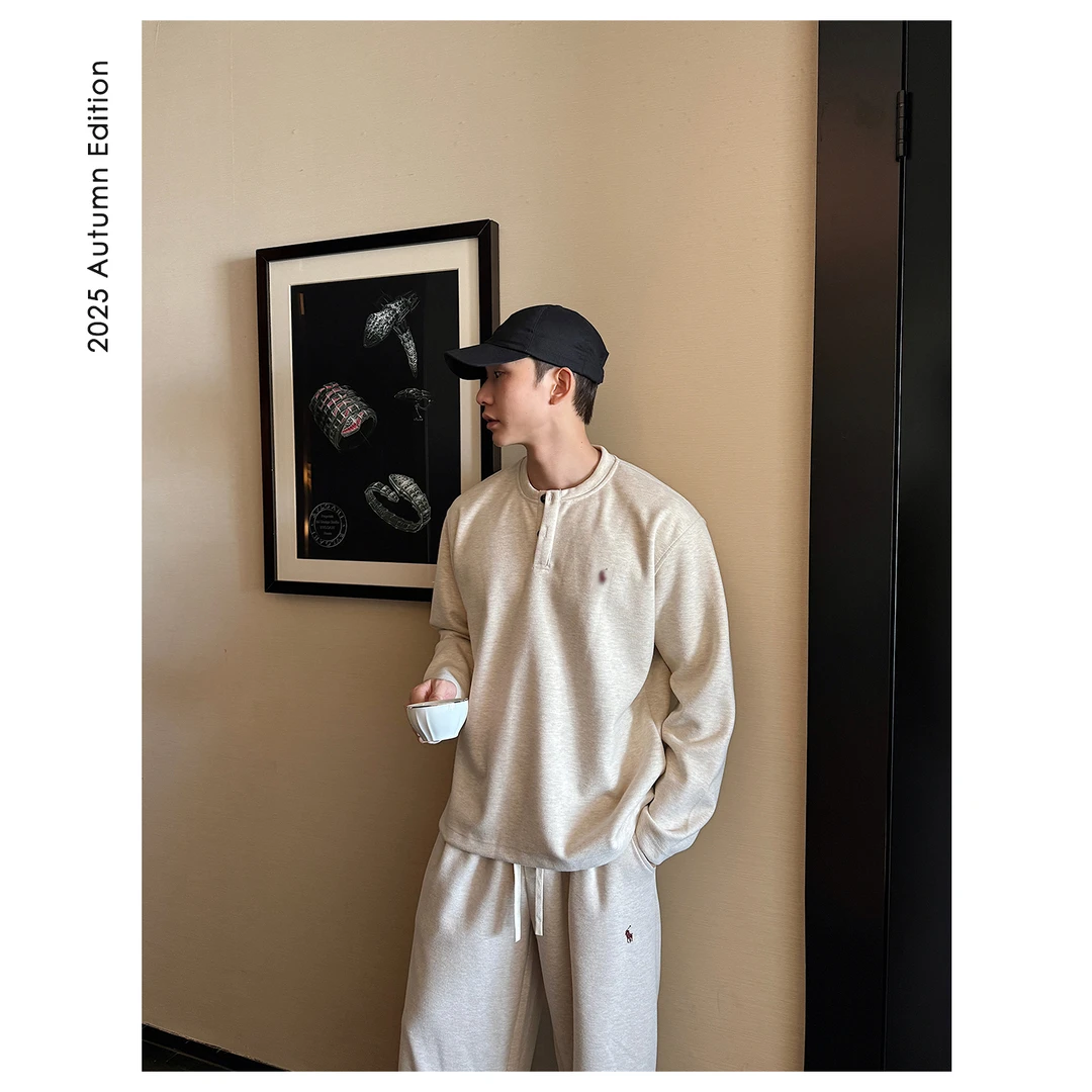 ZICHENG 高级感老钱亨利领醋酸羊毛宽松长袖简约松弛秋冬男士