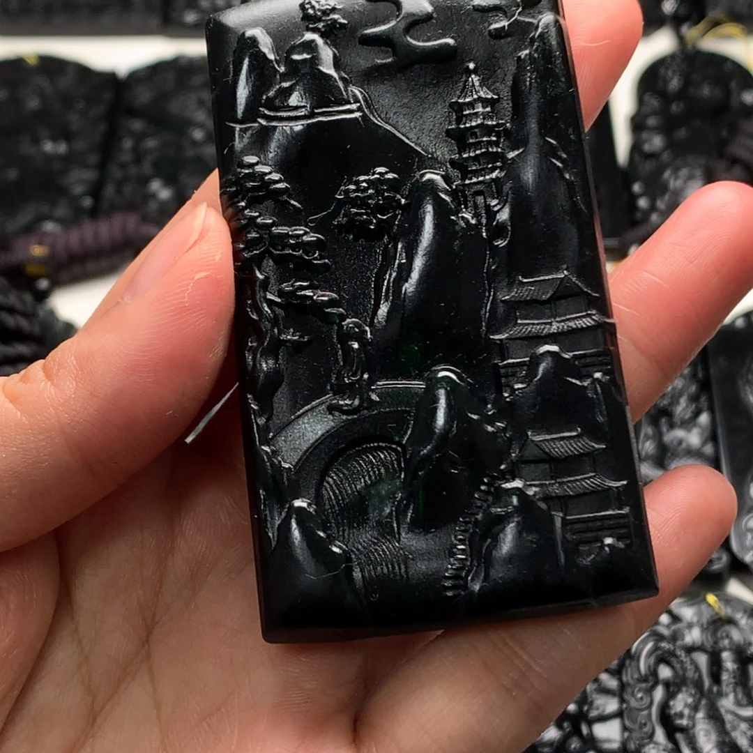 天然缅甸a货钢琴黑挂件