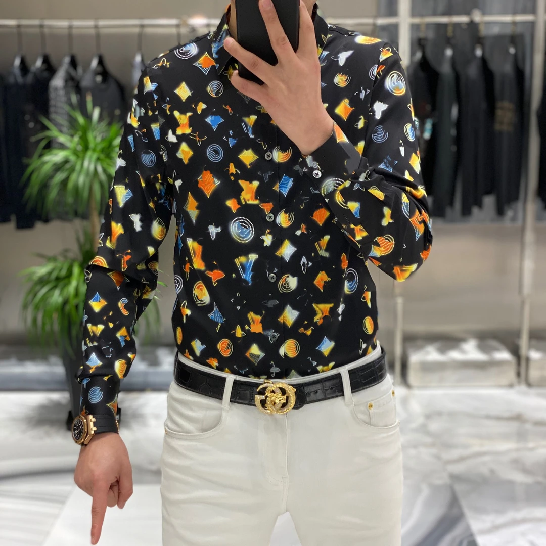 春夏季新款男士欧货重工时尚潮流修身百搭长袖 衬衫