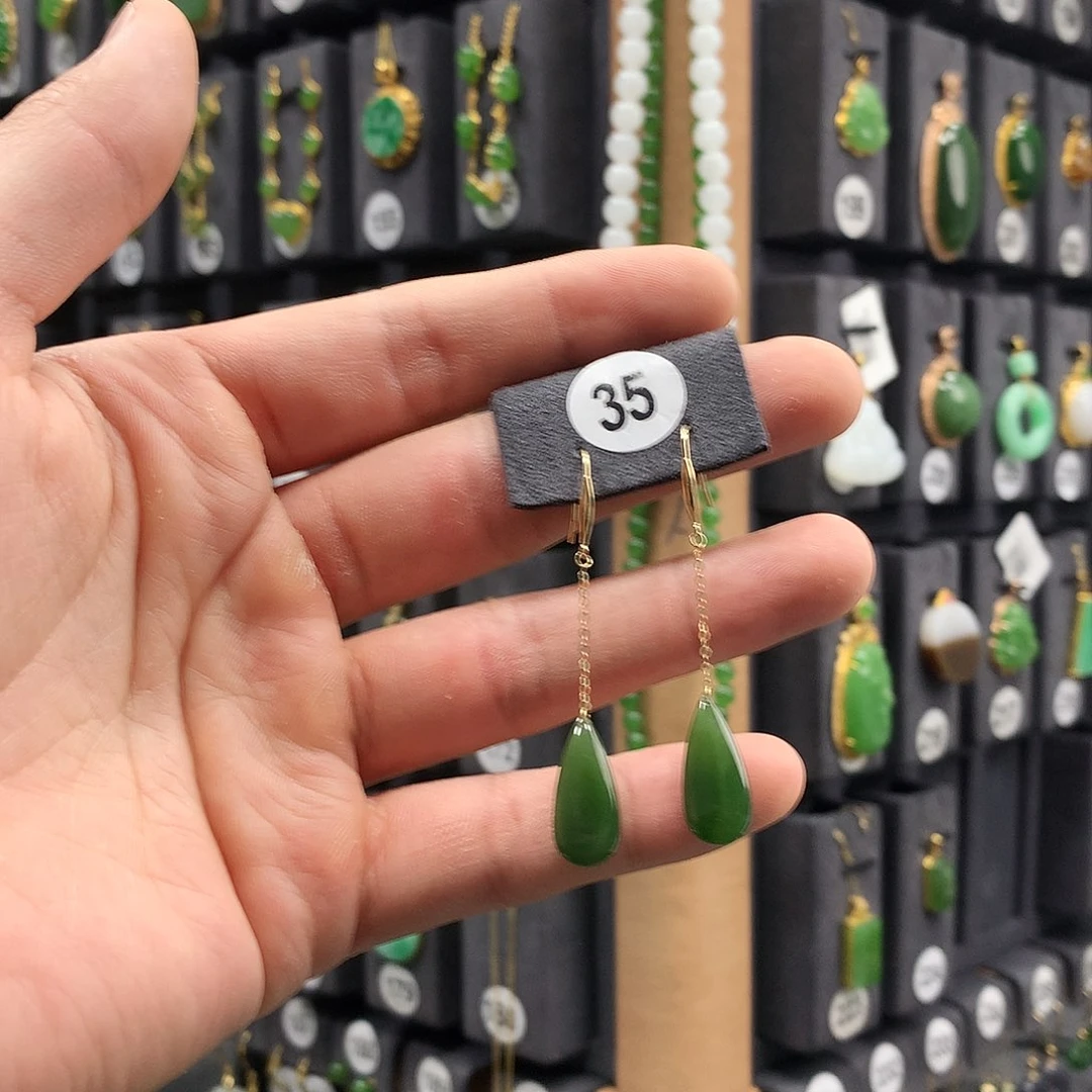 和田玉耳饰18K金镶嵌