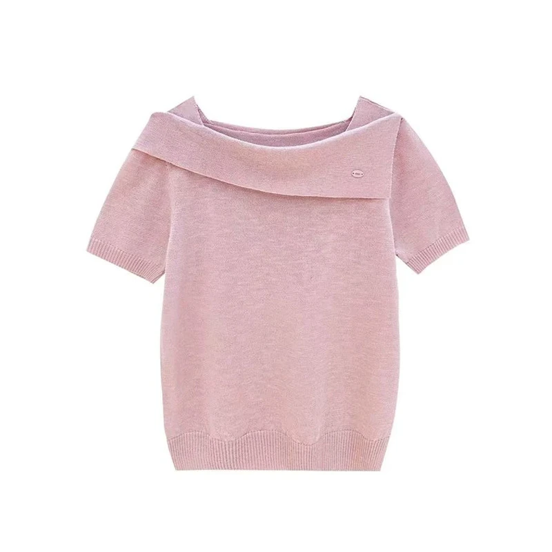 2025春夏新款气质优雅显高显瘦时尚百搭休闲设计感短袖针织T恤女