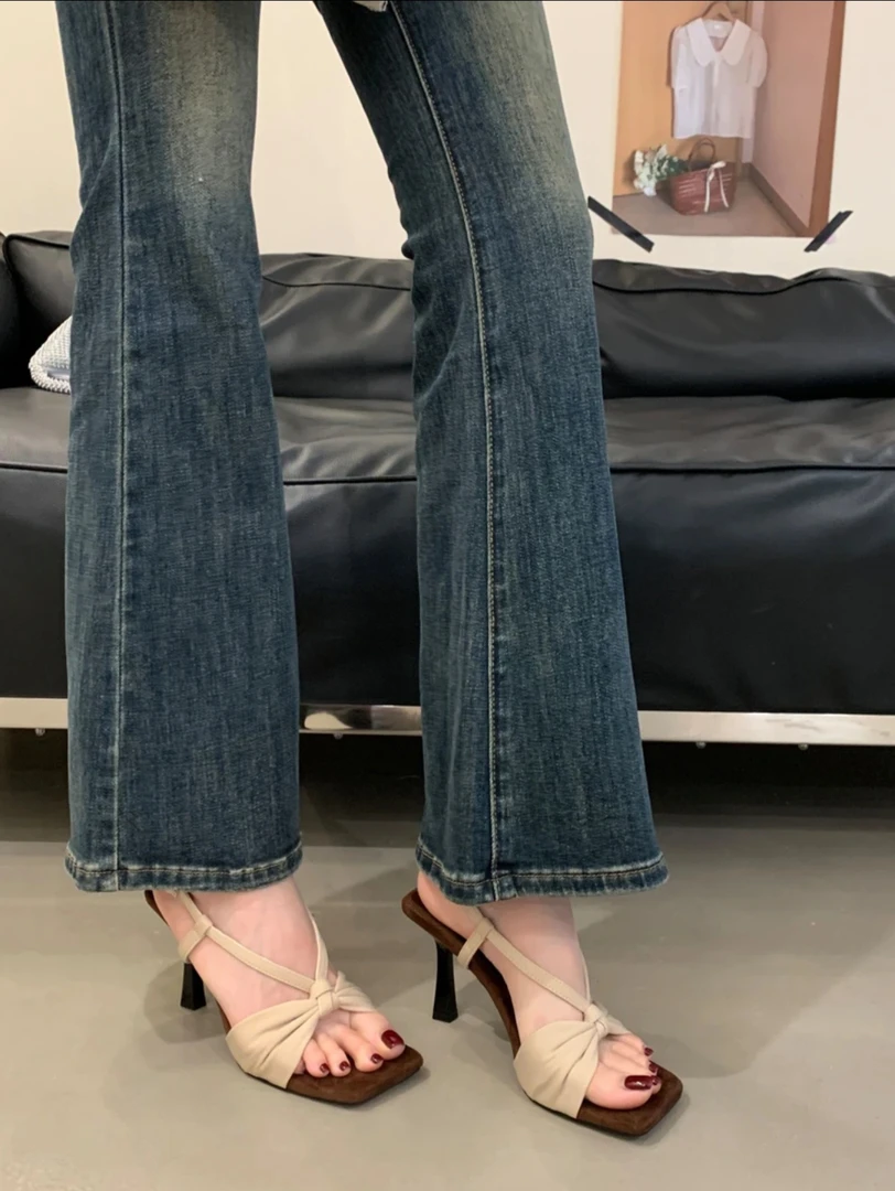 新款细带高跟鞋女时尚高级感不累脚2025夏季配裙子杏色法式凉鞋女