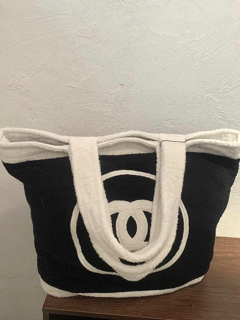 99新 Chanel/香奈儿 HIHI黑白毛巾沙滩包明星同款12158308JL