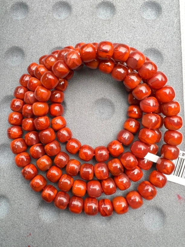 K56高品川料南红牛血红俏色火焰纹老型长链7mm