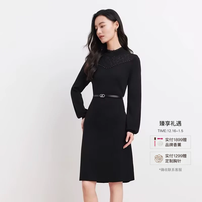 【koradior】珂莱蒂尔细支绵羊毛新款优雅修身气质连衣裙KF11490W0