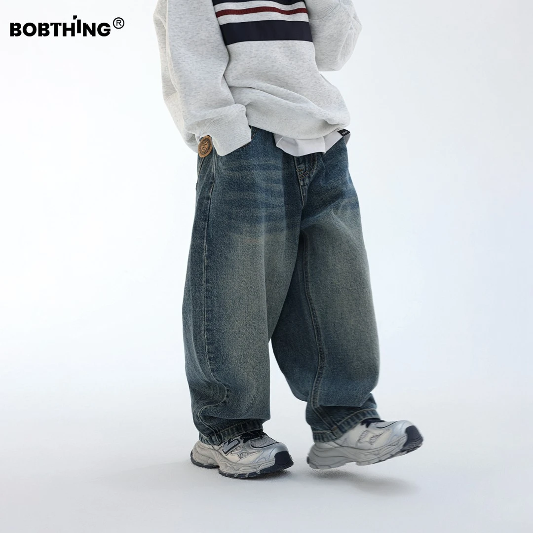 男童PP贴布口袋宽松牛仔裤春秋新款休闲裤儿童直筒裤童装长裤子潮