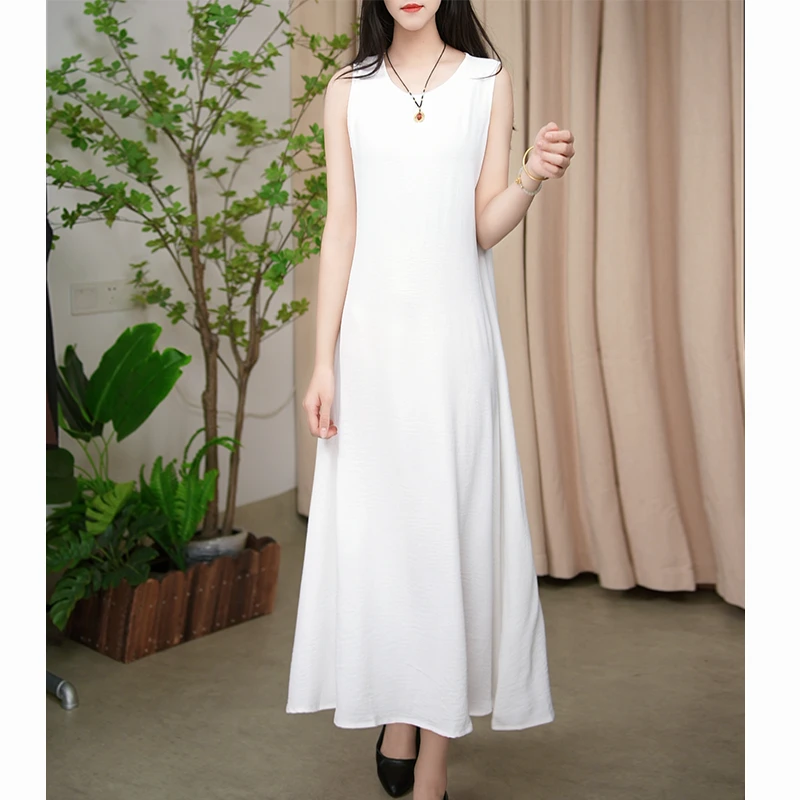春夏季新款吊带大码女装无袖背心裙纯色打底中长款背心连衣裙女