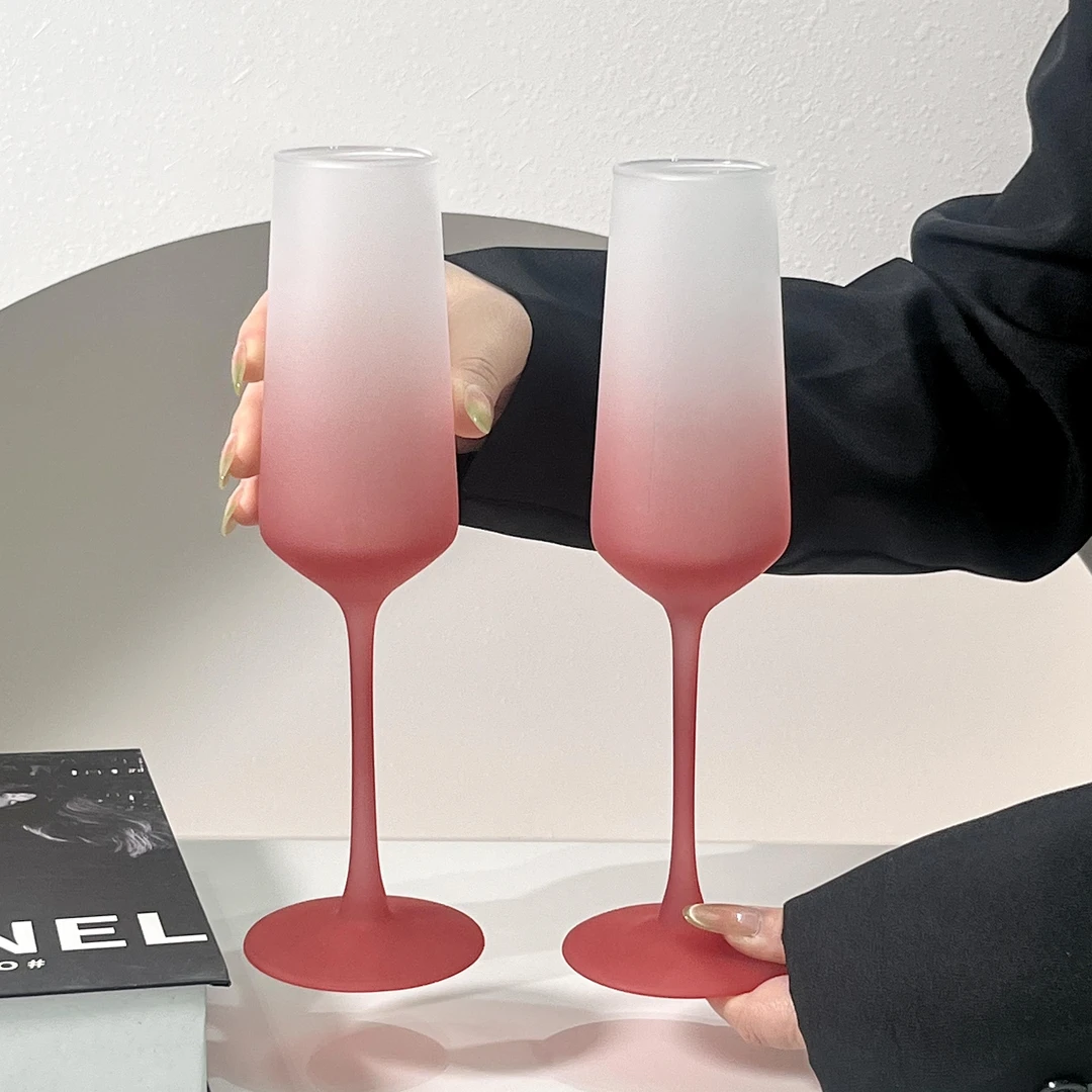 法式渐变磨砂粉高颜值酒杯气泡甜酒香槟杯葡萄酒杯玻璃杯红酒杯子