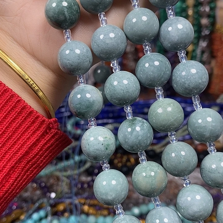 玛瑙/玉髓未镶嵌珠宝半成品天然蓝水翡翡卡14mm