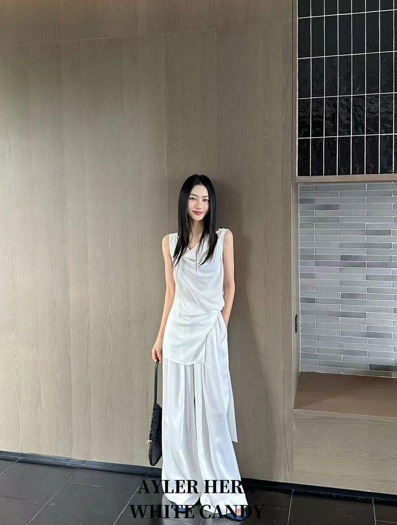 赫拉（9137#福）侧边系带无袖气质上衣 （衣长80）