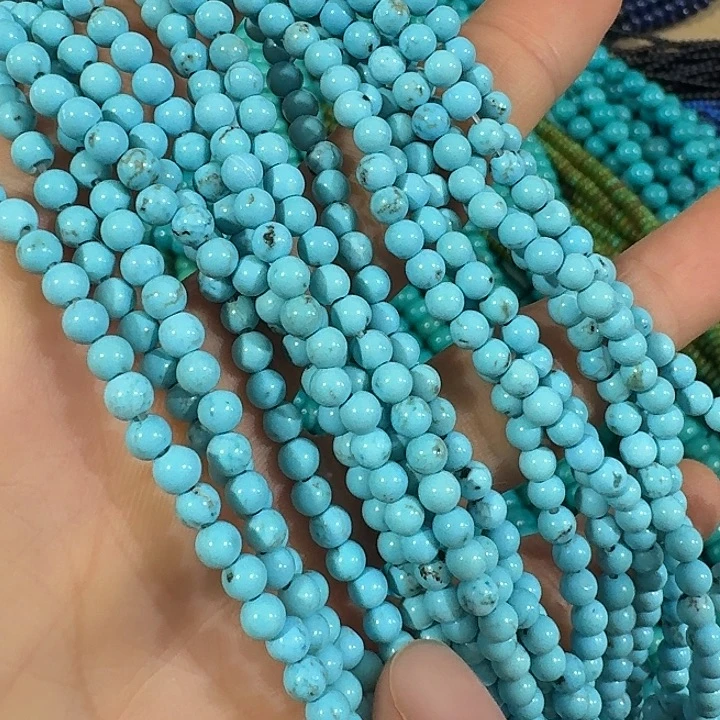 玛瑙/玉髓合金珠宝半成品2条4mm蓝色圆珠