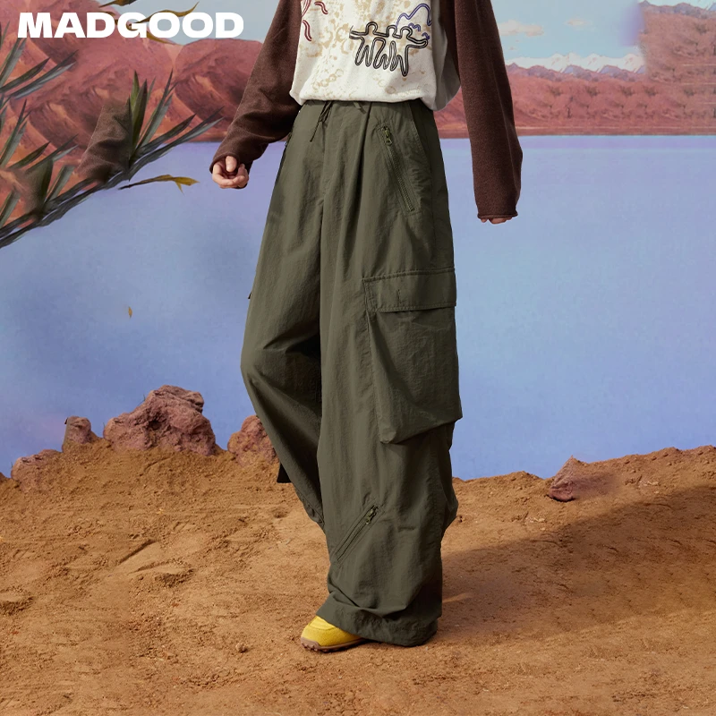 madgood马得工地日系机能感梭织拉链口袋设计工装裤MDGDKZ13015