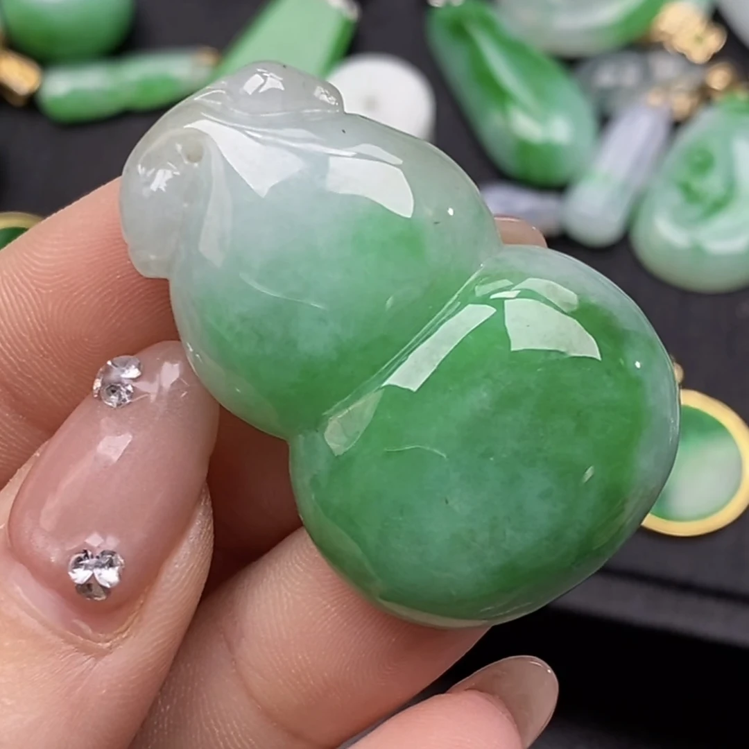 缅甸翡翠A货宝葫芦毛衣链大尺寸