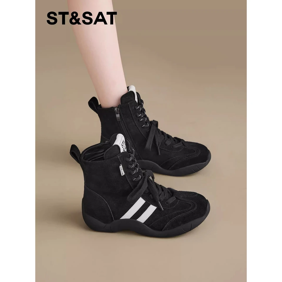 星期六超火厚底短靴女2025新款高帮德训鞋软底不累脚马丁靴拳击靴