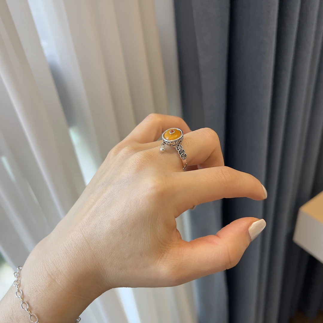 925银戒指 925银戒指 旋转福字戒指 可调节时尚精致经典戒指