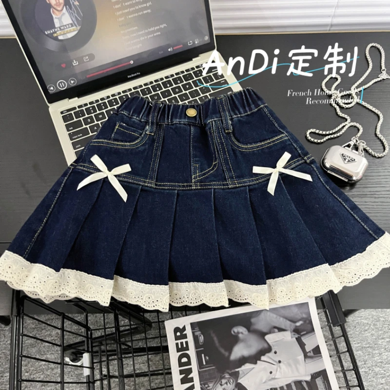 〖ANDI〗安迪订制秋季新款女童中大童韩系百搭时髦花边百褶裙4798