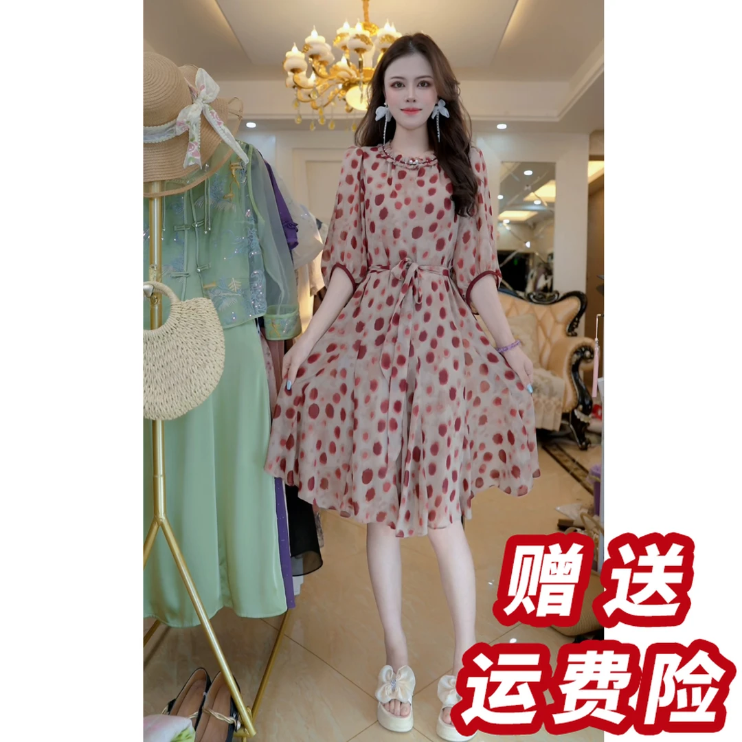 【暗涌】波点印花连衣裙2025新款气质收腰裙子D4154