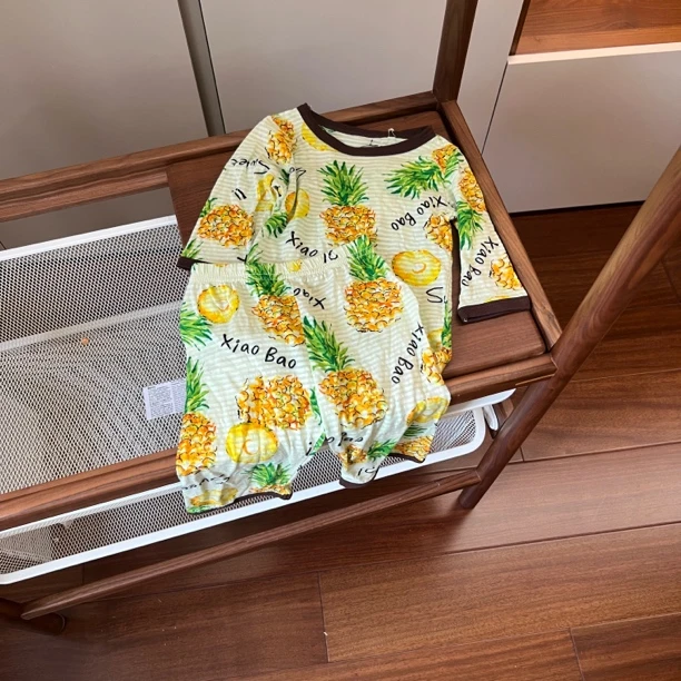 【编号H587】M2330-05-儿童菠萝印花家居服套装浅绿