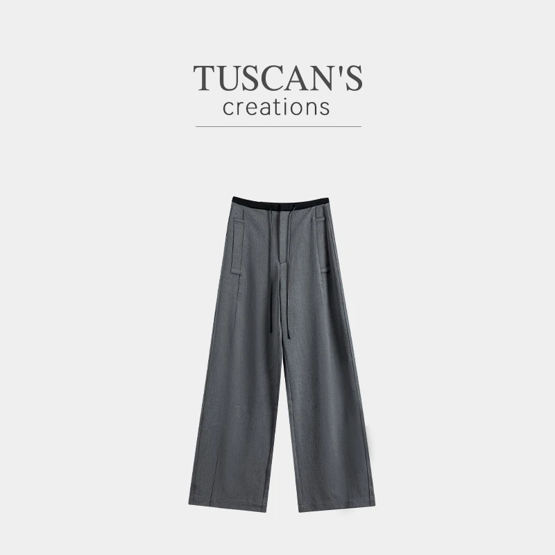 TUSCAN'S CREATIONS新品时尚百搭宽松直筒松紧腰女休闲裤时代双鱼