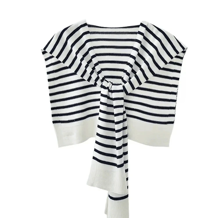 条纹针织外搭小披肩女春夏秋季两用毛线洋气韩版薄款纯色假领子