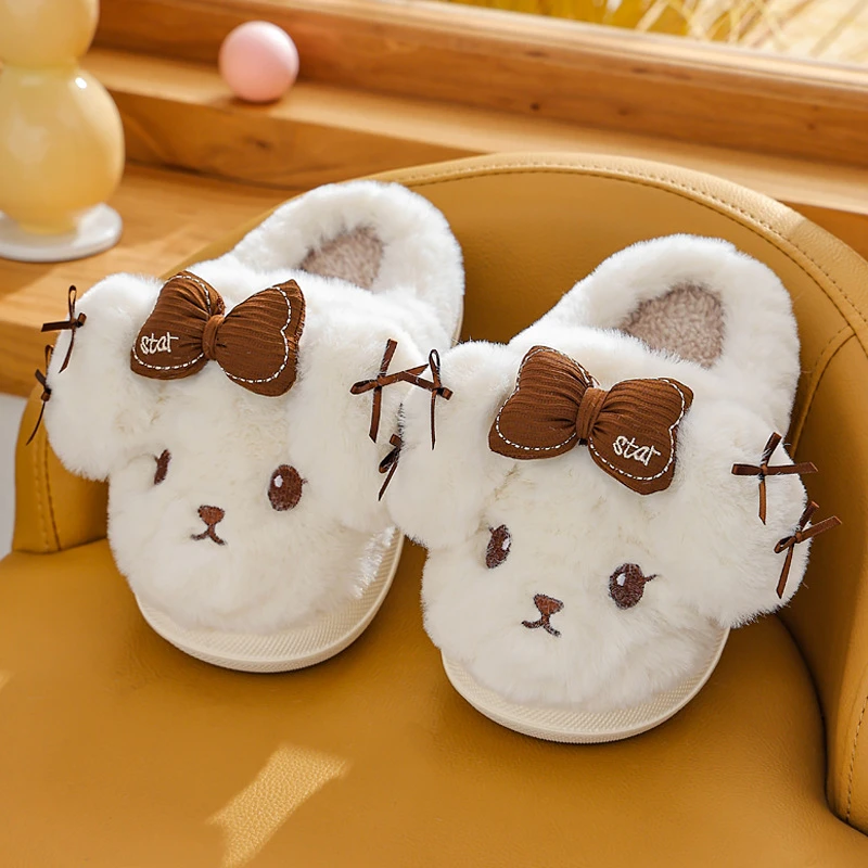 儿童棉拖鞋女童秋冬季可爱公主室内家居中大童加绒小孩毛毛拖鞋冬
