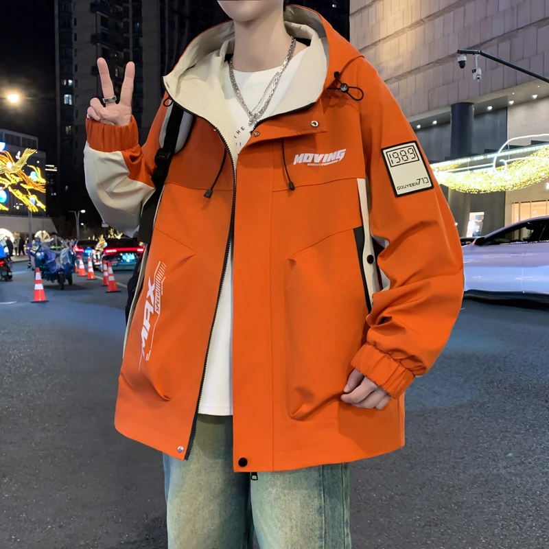 青少年学生休闲时尚连帽夹克外套男春秋新款舒适潮流时尚百搭外套