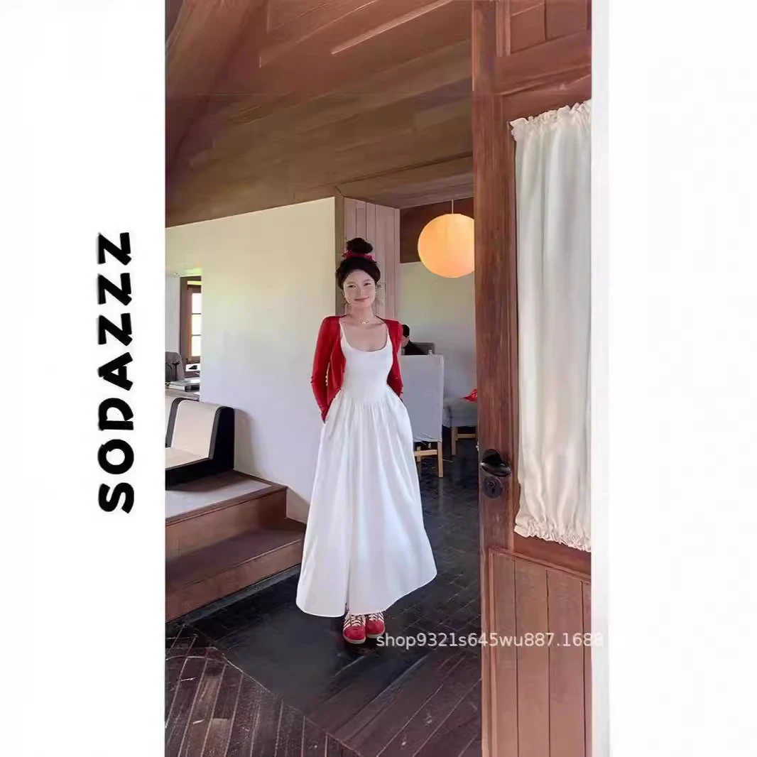 SodZZZ温柔风2023新款小个子吊带长款连衣裙显瘦法式初恋小白裙