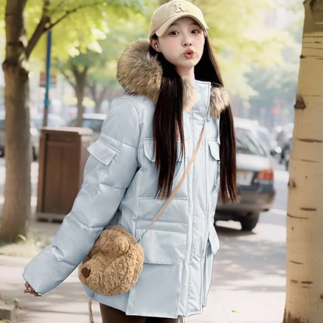 2025派克工装冬季羽绒服保暖短款女加厚貉子大毛领户外首选洋气