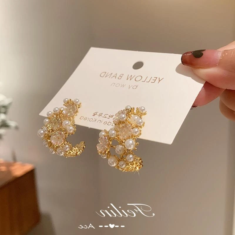 铜合金锆石耳饰 新款潮925银针重工几何耳环女气质轻奢高级感显瘦