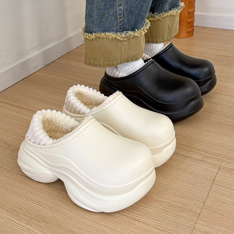 松糕鞋厚底外穿高跟棉鞋女棉拖女居家棉拖鞋女秋冬季加绒包头拖女