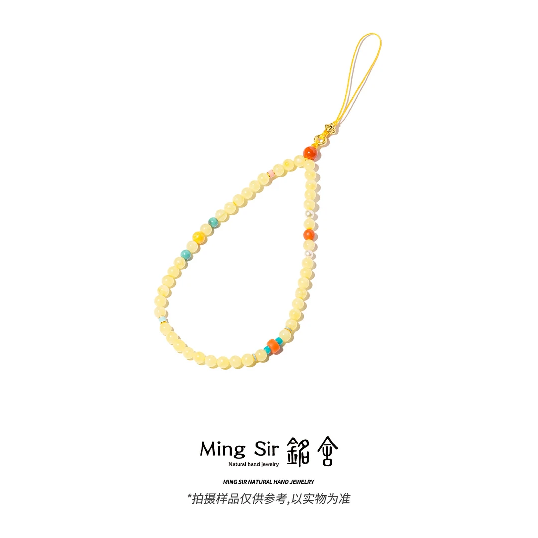 【铭舍】天然俄料蜜蜡手机挂4.5mm左右圆珠配珠款设计款珠宝12.28