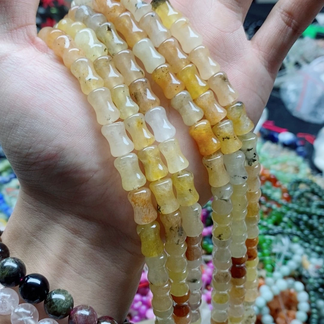 玛瑙/玉髓未镶嵌珠宝半成品一条天然12X8mm金丝玉竹节