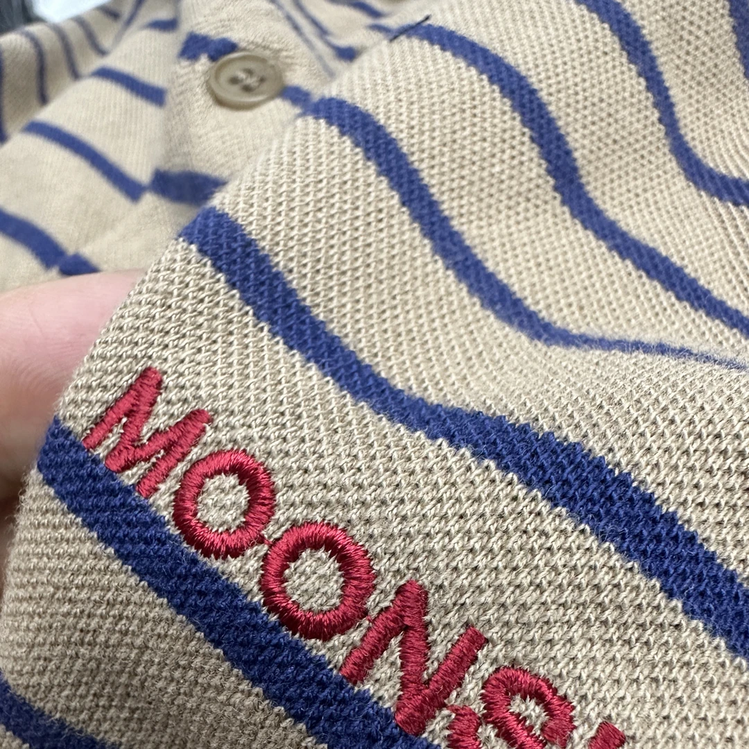 Moon细条纹衬衣领长袖T恤