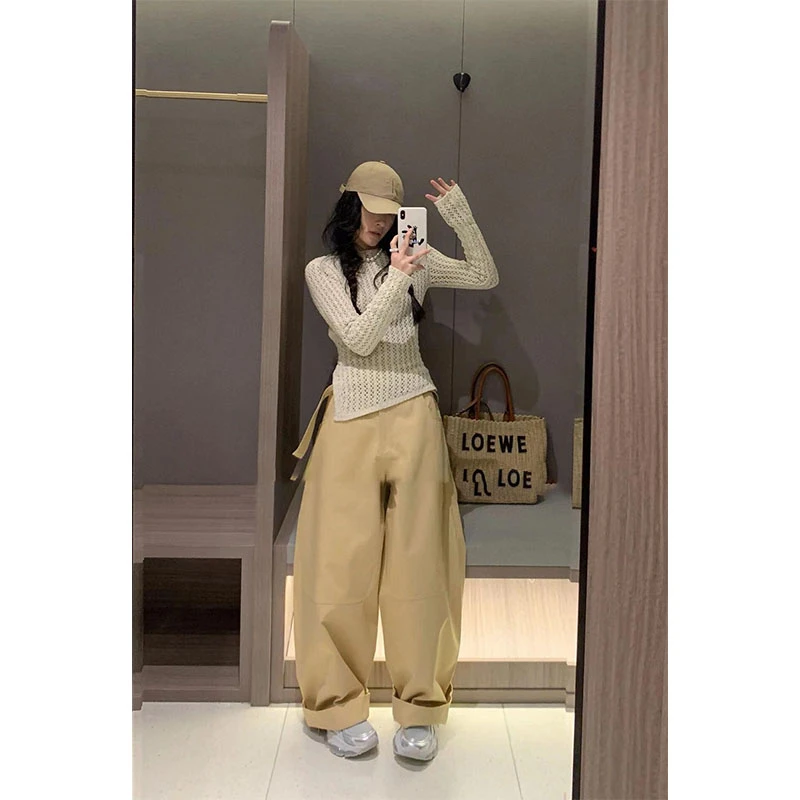 千金清冷感贵系衣服露背镂空针织衫女慵懒复古长袖休闲高腰阔腿裤