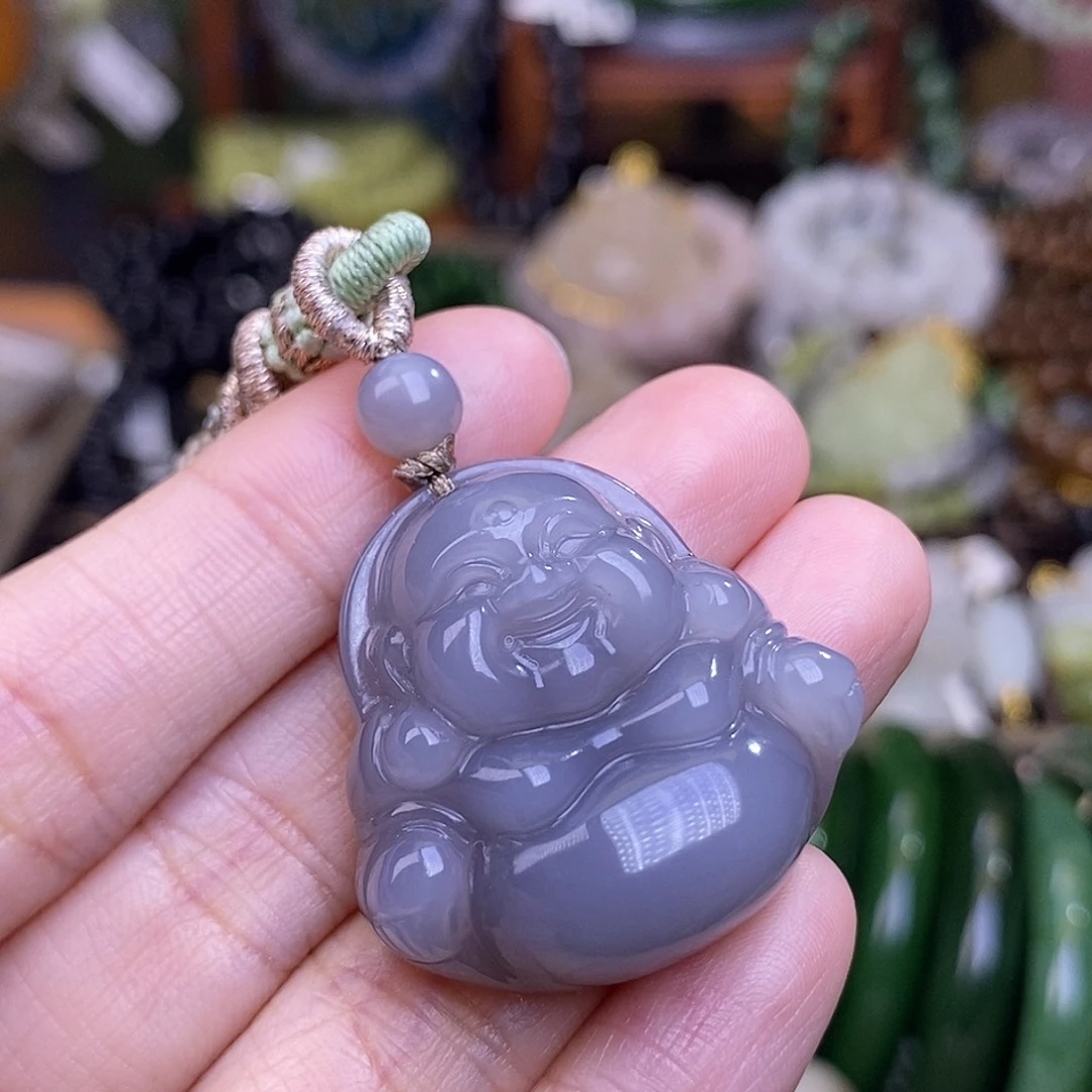 和田玉未镶嵌颈饰冰底烟紫脂膏级佛公