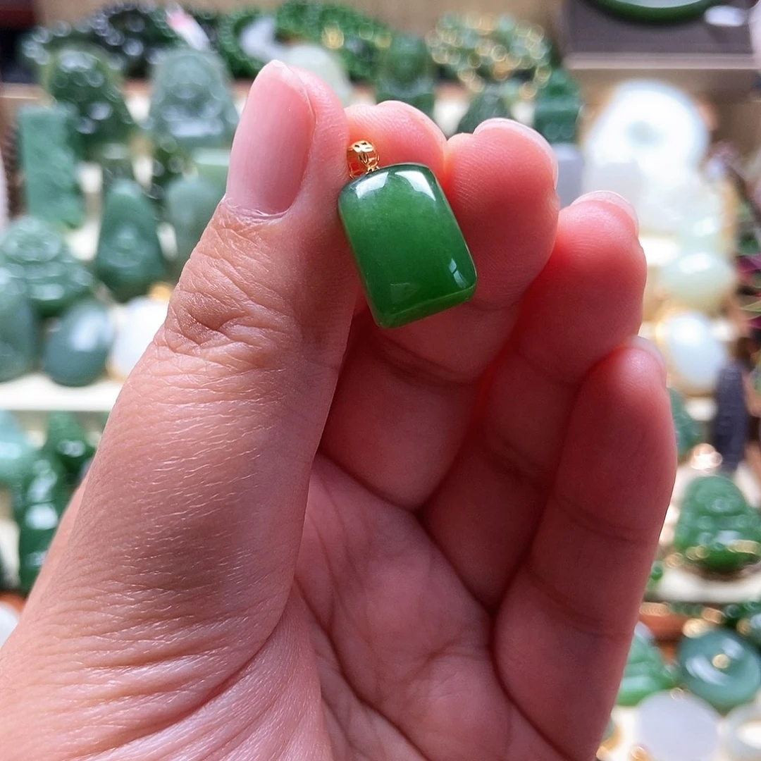 和田玉18K金镶嵌吊坠(不含链)